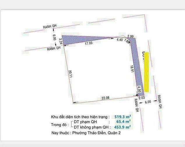 Bán đất 2 MT thổ cư vị trí vàng Thảo Điền – Quận 2 – 519m2 – 73 tỷ